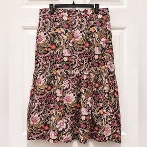 Joie Black Floral Linen Midi Skirt Size M Boho Cottagecore